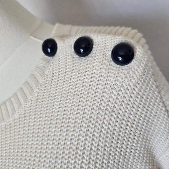 Armani Exchange Wool Blend Prep Strip Sweater Button-Accent Blue Cream - Picture 4 of 13